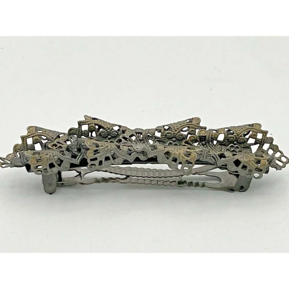 Vintage Art Deco Barrette Filigree Design Hair Pin Silver Tone